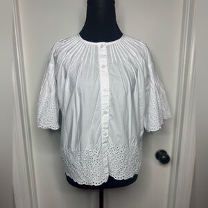 J Crew Jolie Top Eyelet Cotton Poplin White Size Medium